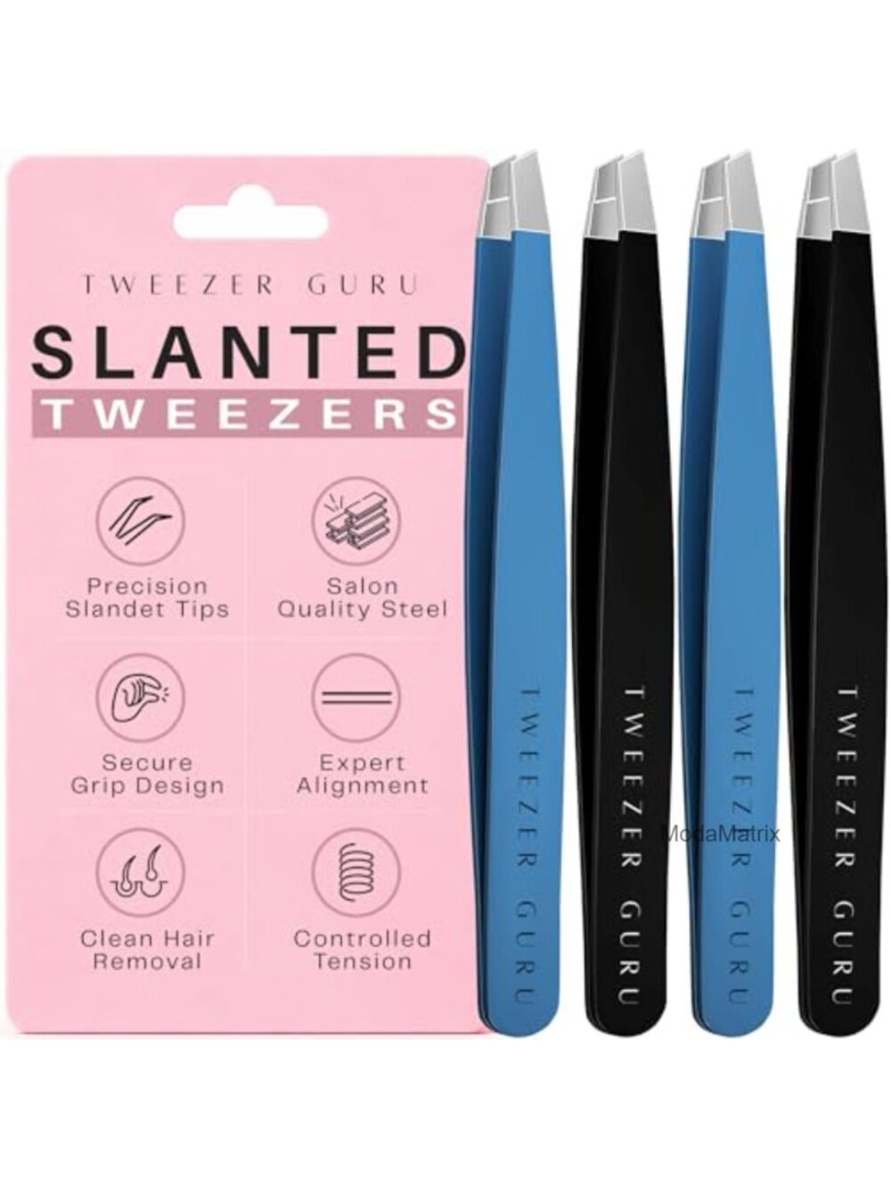 Precision Slant Tip Stainless Steel Eyebrow Tweezers Set 4 Pack